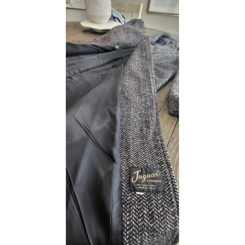 Vintage‎ Tweed Double Breasted Overcoat Top Coat Trench Jaguar USA made Size 16